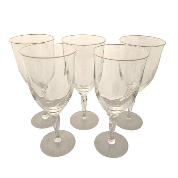 5 Lenox Unity Gold Ice Tea Glasses 8" USA crystal goblets marked twisted stem - Picture 2 of 8